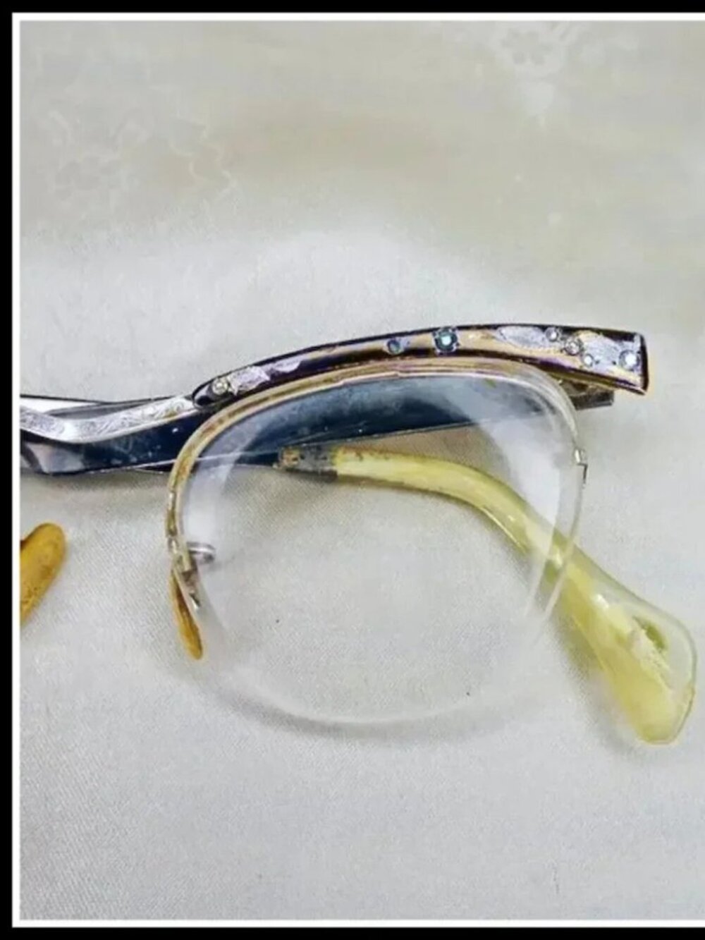 Vintage Cat Eye Glasses With Rhinestones 40s Retro Eyeglasses - Picture 7 of 10